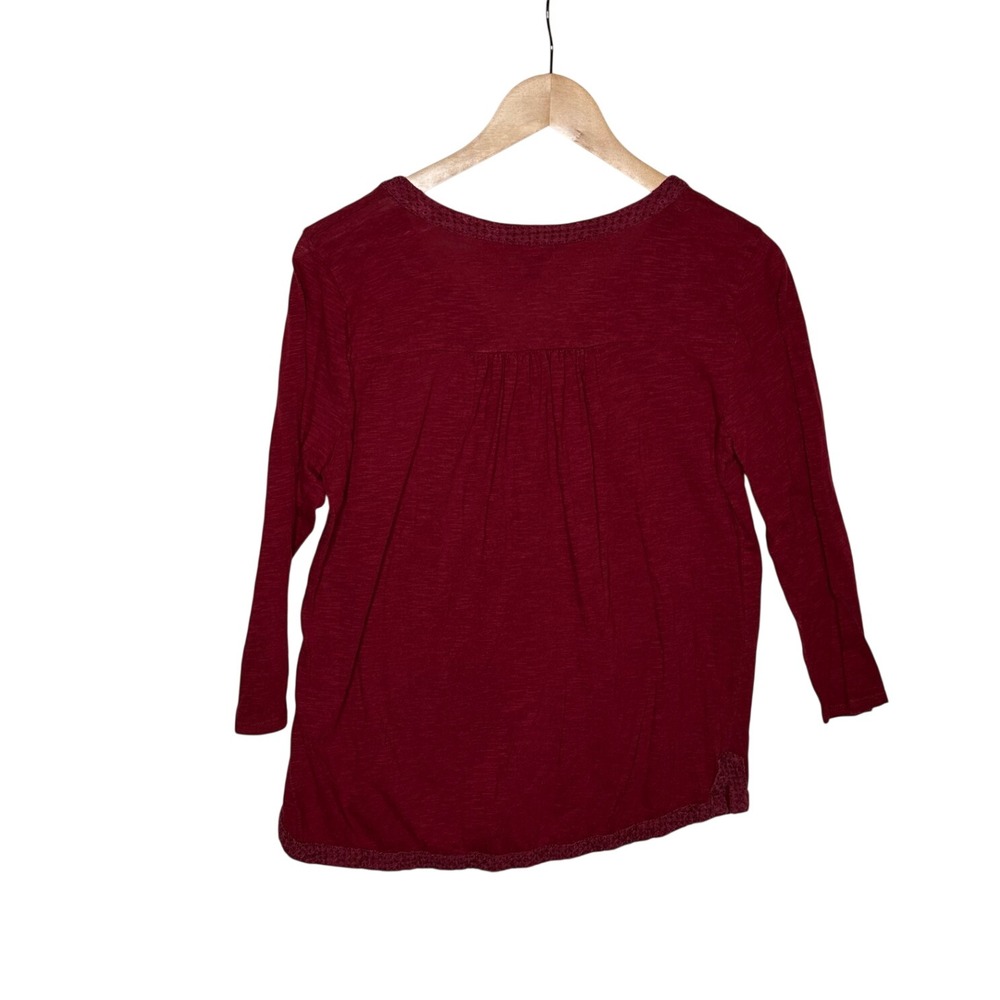 Lucky Brand Long Sleeve Lace Trim Henley Top size Large Burgundy Red - Picture 4 of 6